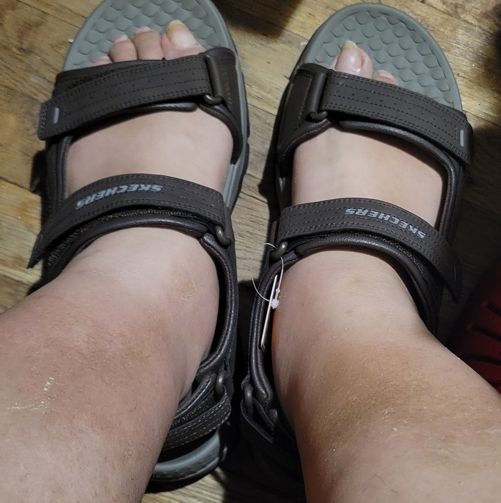 Skechers Men's Relaxed Fit Dark Brown Adjustable Sandals Size 12